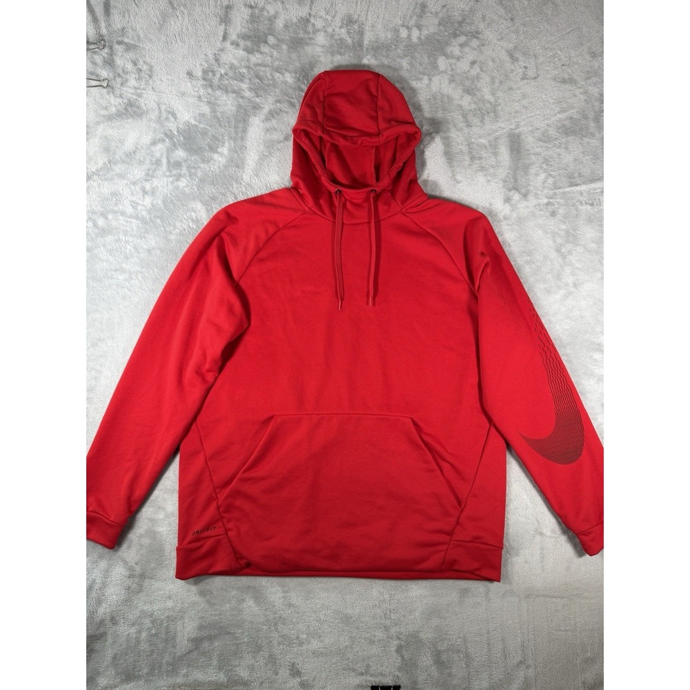 Nike Sweatshirt‎ Men's XL Red Dri Fit Hoodie Graphic Pullover Swoosh